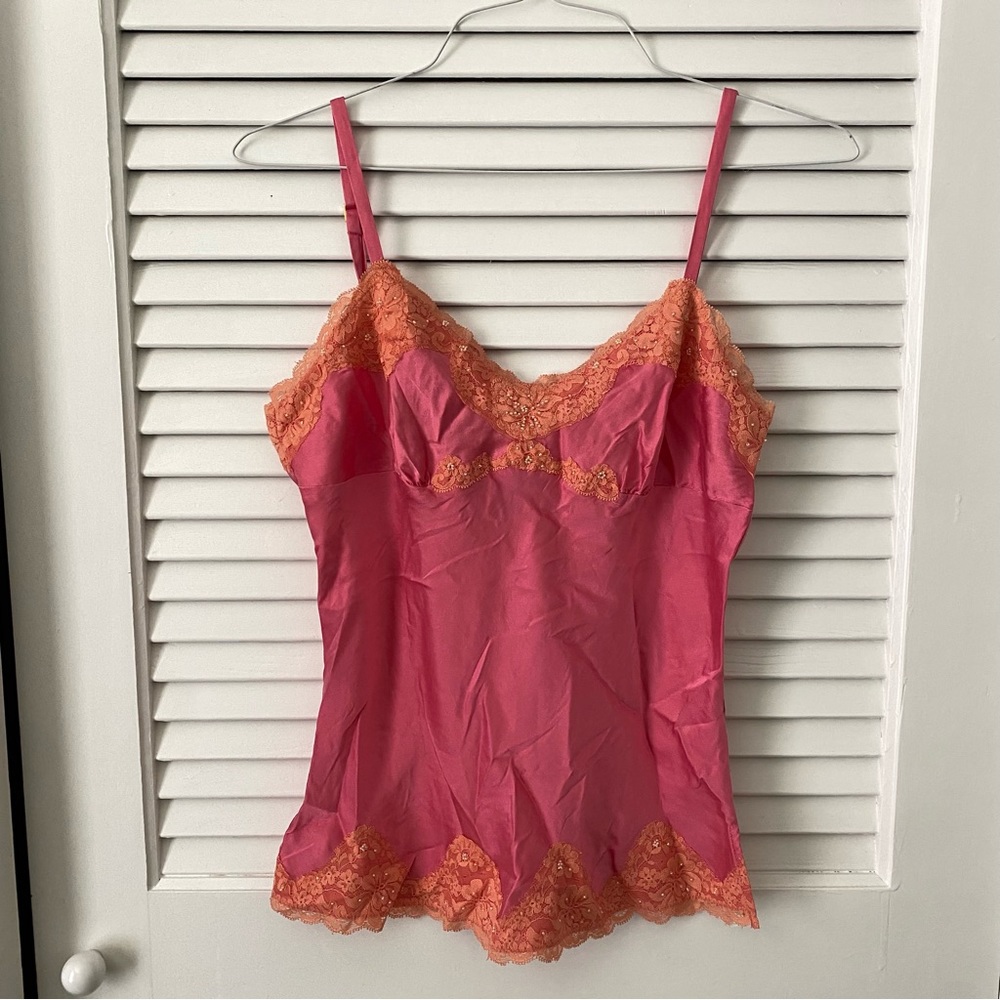 Y2K Express Pink & Orange Lace & Silk Cami Tank Top